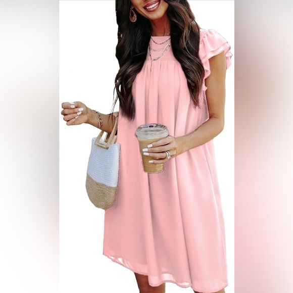 IRUNDO 2023 Summer Casual Dress Ruffle Sleeve Crew Neck Short Mini Dress Size L - Picture 3 of 9